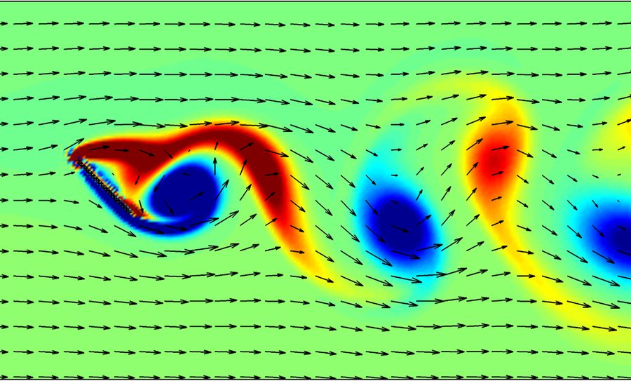 Vortices shed by a simulated flapping wing